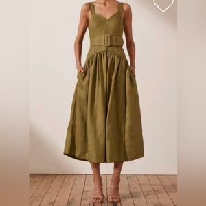 Shonna Joy Lucille In Cumin Green Linen Midi 8 New